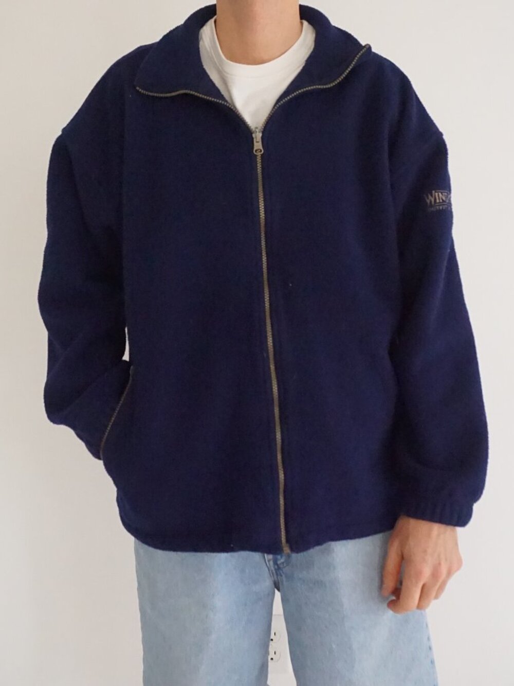 Vintage WindRiver Navy Blue Solid Outdoor Full Zip Hiking Trail Fleece Jacket XL